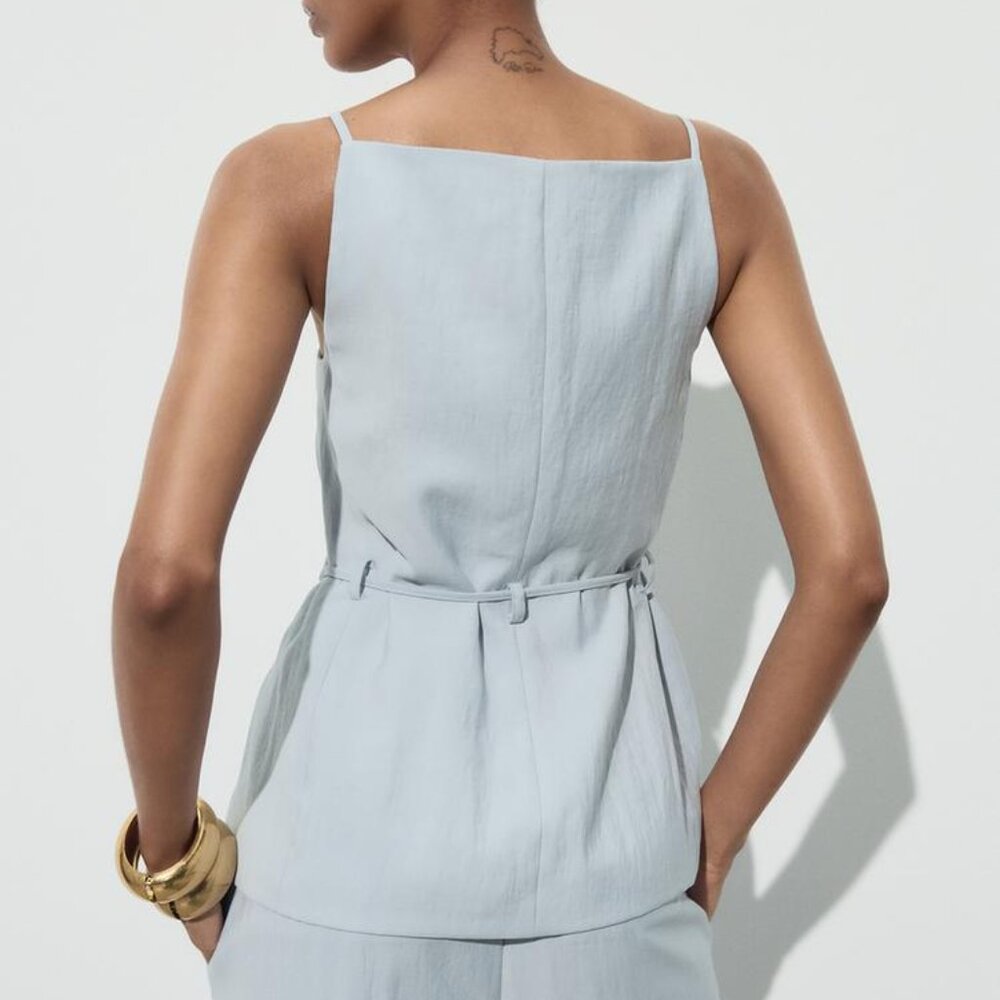 Zara Light Blue Beaded Belt Vest & High-Waisted Straight Leg Pants Co-Ord Set XS - Picture 4 of 16